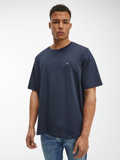 Calvin Klein Ruhák HU817849 | Calvin Klein Plus Size Organic Cotton Logo Férfi Póló Sötétkék
